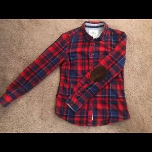 Flannel button-up with elbow patches